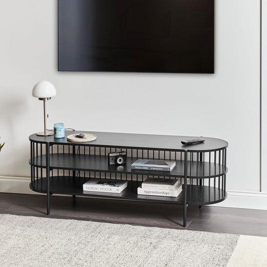 NovaForm TV Stand Black MDF Modern 2 Shelf Low TV Console