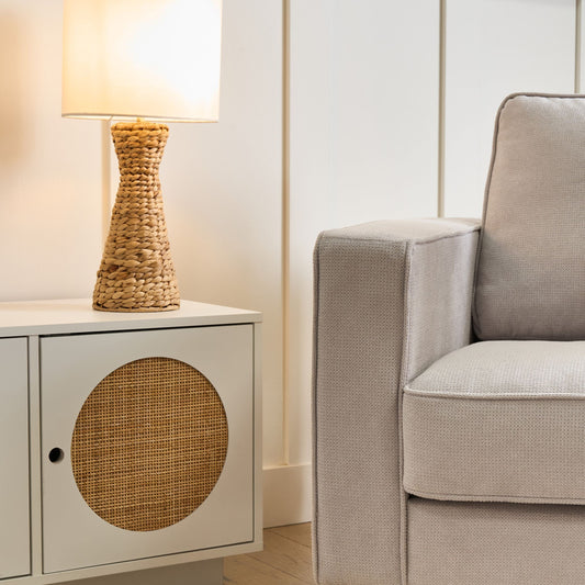 Water Hyacinth Table Lamp With White Fabric Shade