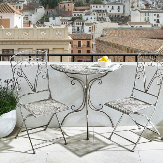 Outdoor Bistro Set Grey Metal Iron Frame Foldable Chairs