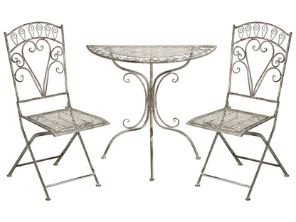 Outdoor Bistro Set Grey Metal Iron Frame Foldable Chairs