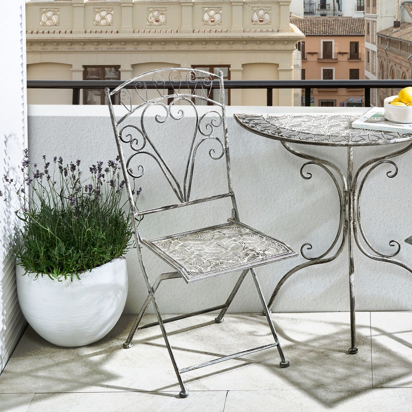 Set Of 2 Vintage Folding Garden Chairs Grey Iron Frame