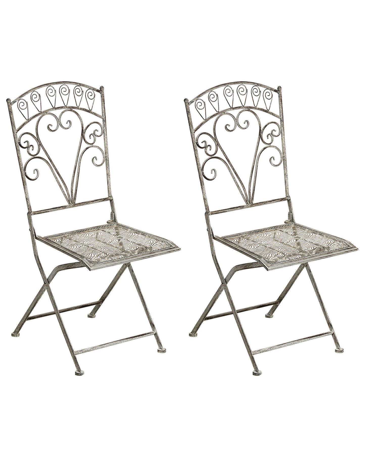 Set Of 2 Vintage Folding Garden Chairs Grey Iron Frame