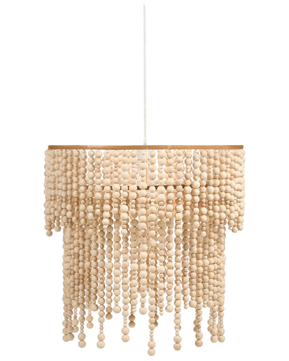 Chandelier Light Brown Rubberwood Beads 2 Tier Pendant Lamp For Living Room Dining Area Rustic Bohemian Decor