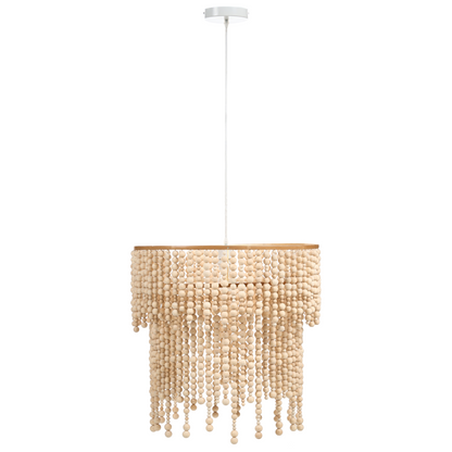 Chandelier Light Brown Rubberwood Beads 2 Tier Pendant Lamp For Living Room Dining Area Rustic Bohemian Decor