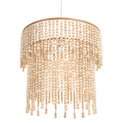 Chandelier Light Brown Rubberwood Beads 2 Tier Pendant Lamp For Living Room Dining Area Rustic Bohemian Decor