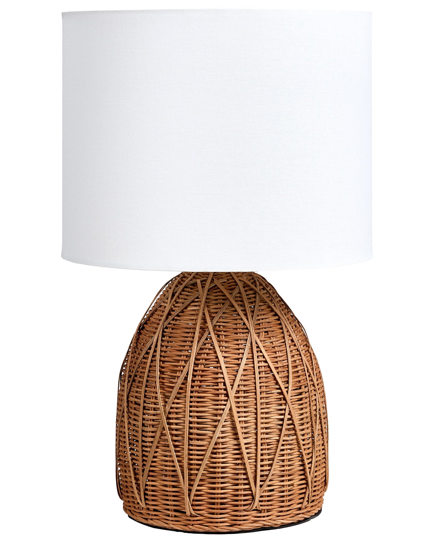 Coastline Living Handwoven Table Lamp Natural Rattan Base White Fabric Shade