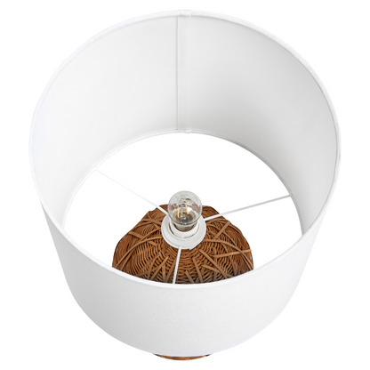 Coastline Living Handwoven Table Lamp Natural Rattan Base White Fabric Shade