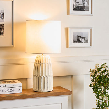 Off White Ceramic Base Table Lamp With Linen Shade For Bedside Hallway And Lounge
