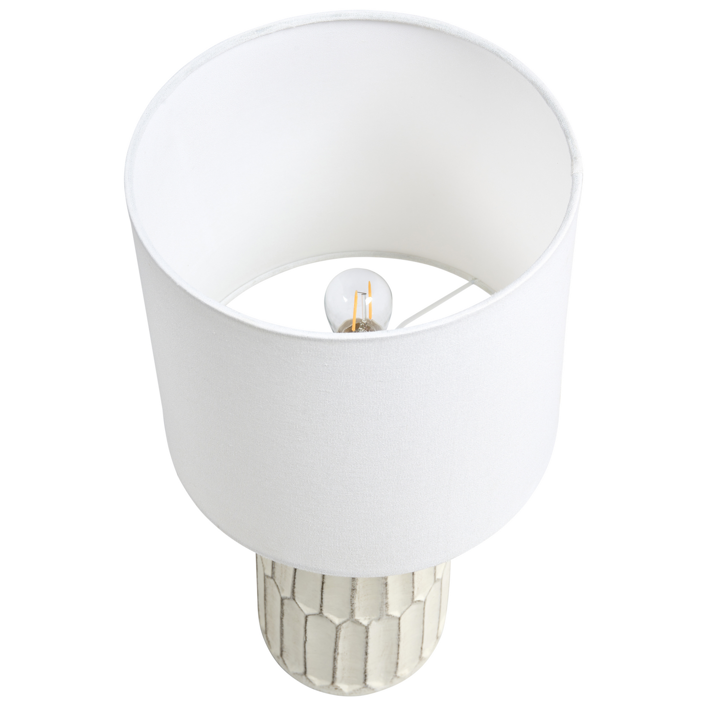 Off White Ceramic Base Table Lamp With Linen Shade For Bedside Hallway And Lounge