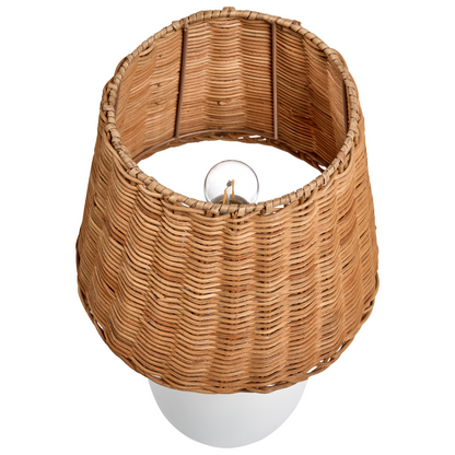 Table Lamp White Ceramic Base With Rattan Shade Bedside Lamp For Hallway Lounge