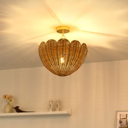 Pendant Lamp Natural Rattan Scallop Flush Mount Vintage