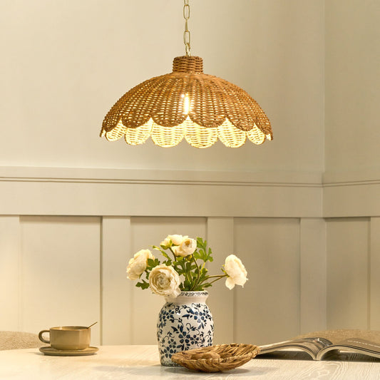 Pendant Lamp Natural Rattan Scalloped Edge Flush Mount