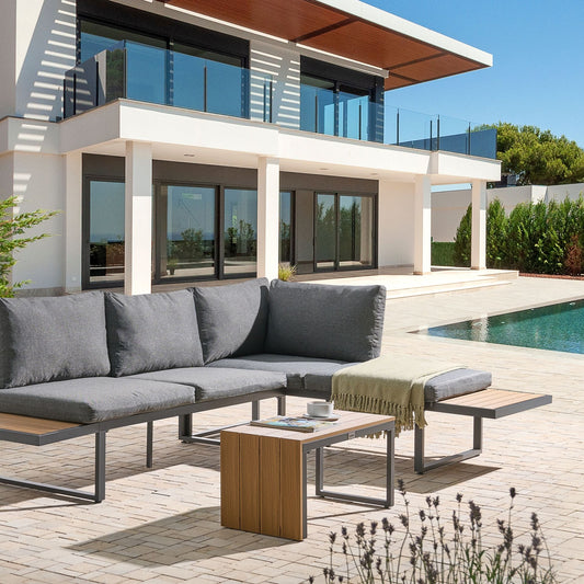 Garden Corner Sofa Set Grey Cushions 4 Seater