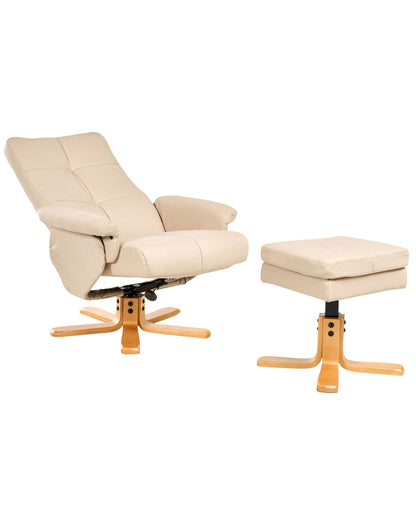 Swivel Recliner Armchair Beige Faux Leather With Footstool