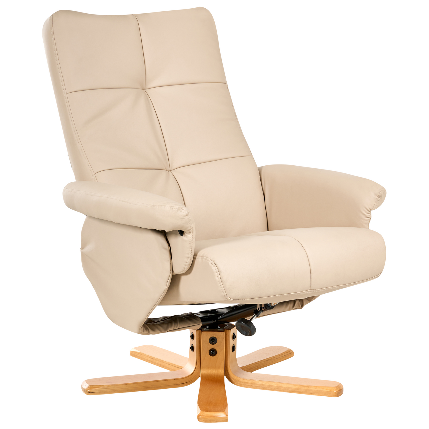 Swivel Recliner Armchair Beige Faux Leather With Footstool