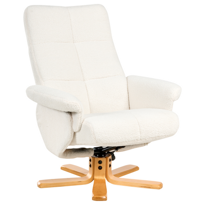Recliner Armchair Off White Boucle With Swivel Footstool