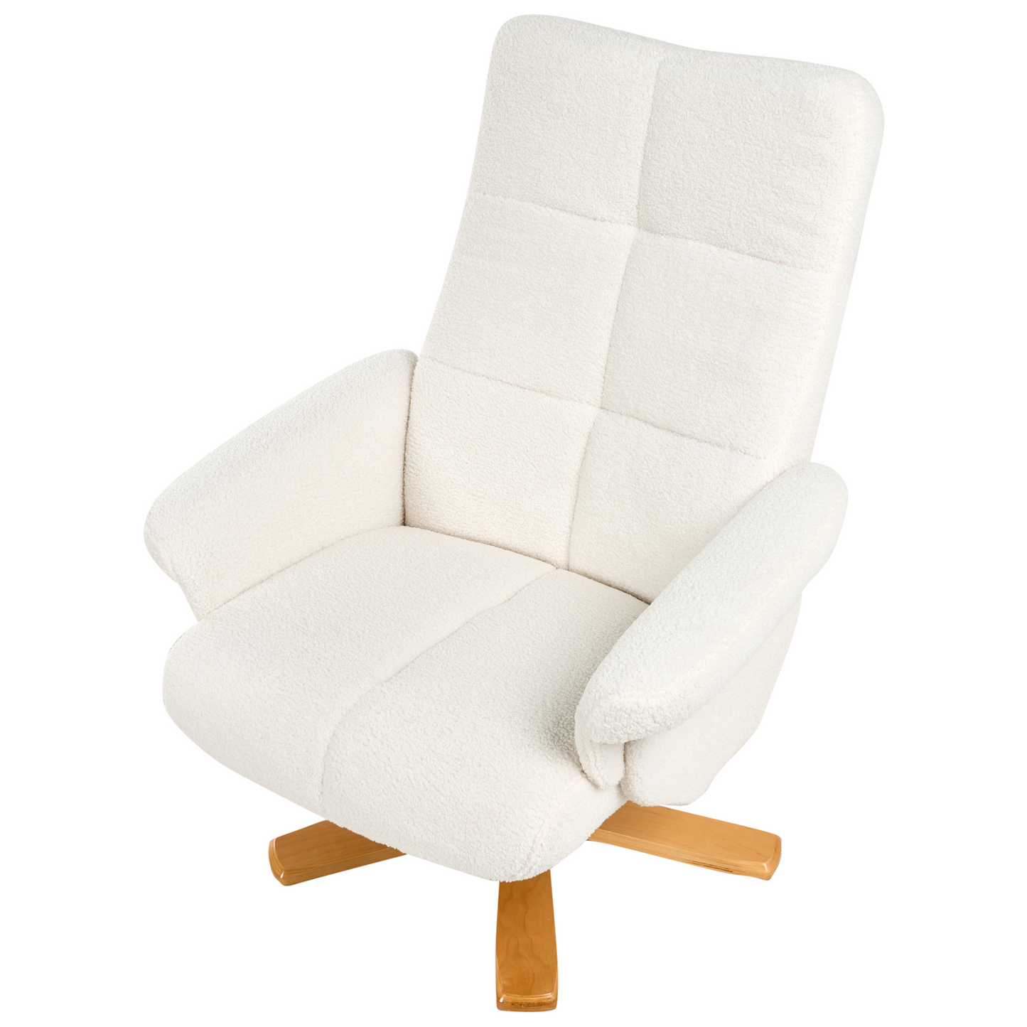 Recliner Armchair Off White Boucle With Swivel Footstool