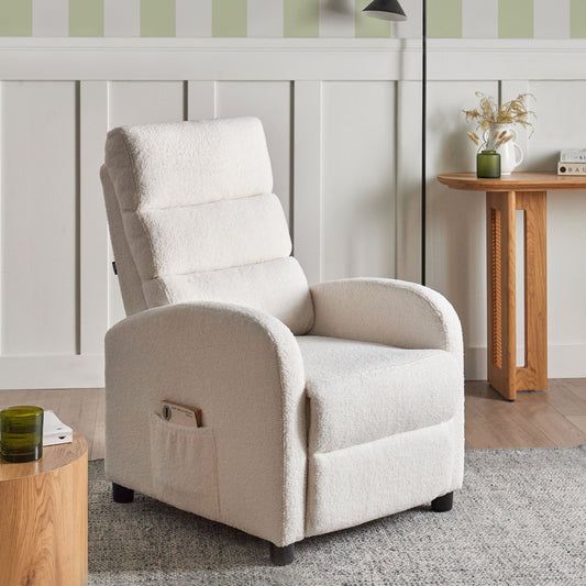 Off-White Boucl? Recliner Chair Manual Push-Back Retro