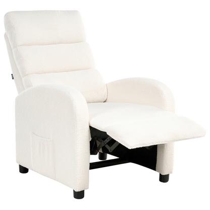 Off-White Boucl? Recliner Chair Manual Push-Back Retro