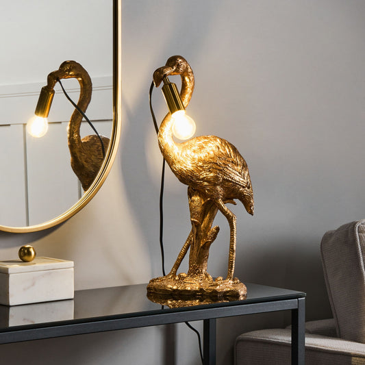 Flamingo Gold Table Lamp Polyresin Bedside Light