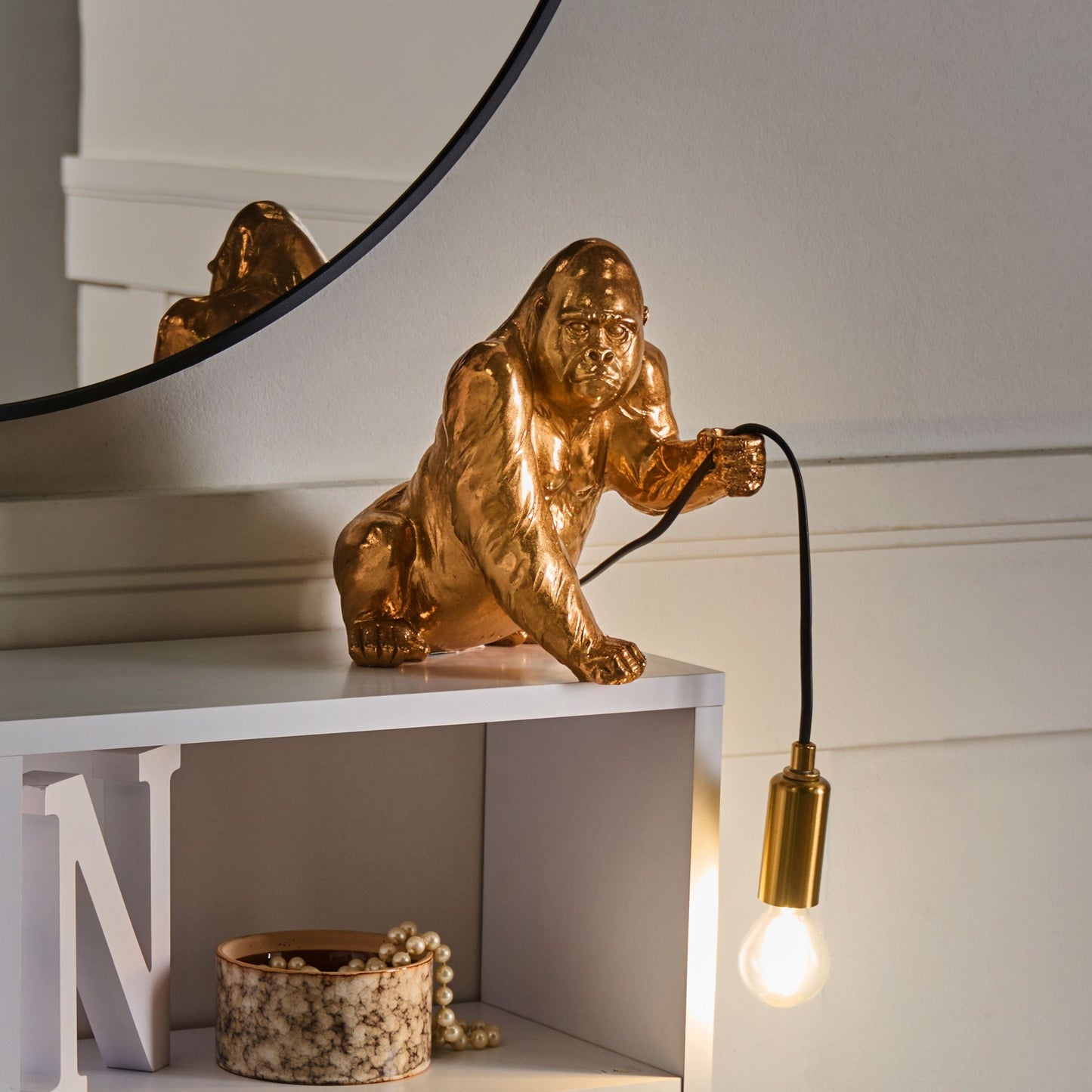 Gorilla Glam Table Lamp Gold Polyresin Animal Themed Bedside Light