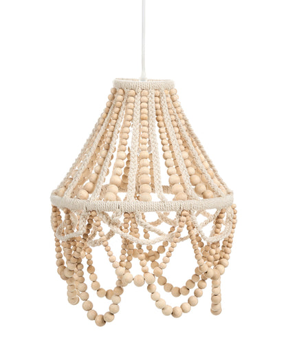 Boho Chandelier Lamp Brown Rubberwood Beads Lace