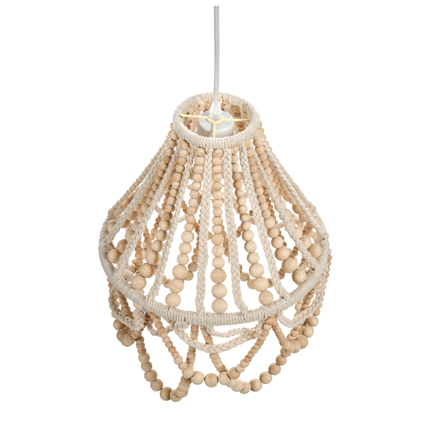 Boho Chandelier Lamp Brown Rubberwood Beads Lace