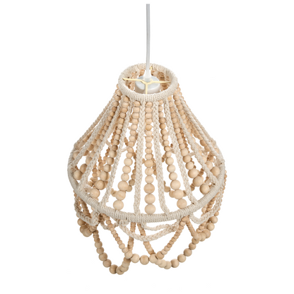 Boho Chandelier Lamp Brown Rubberwood Beads Lace