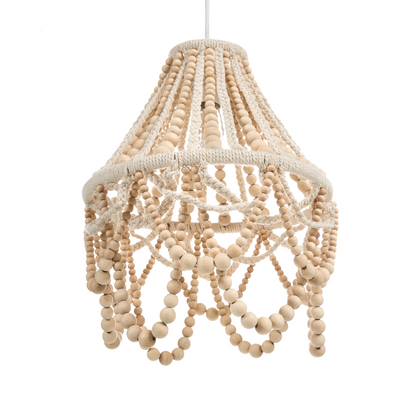 Boho Chandelier Lamp Brown Rubberwood Beads Lace