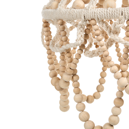 Boho Chandelier Lamp Brown Rubberwood Beads Lace