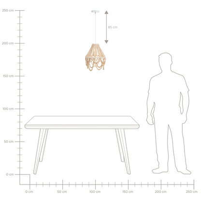 Boho Chandelier Lamp Brown Rubberwood Beads Lace