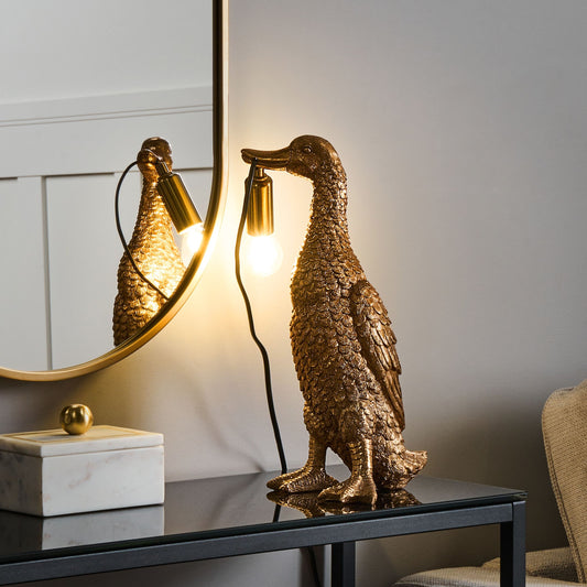 Gold Duck Table Lamp Polyresin Glam Bedside Light