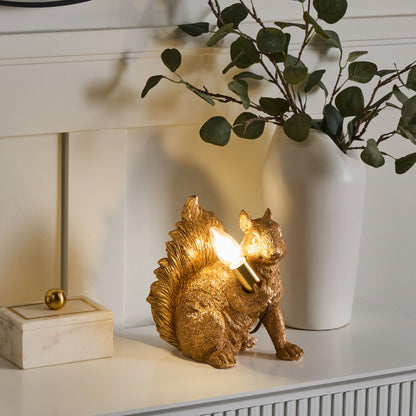 Glamora Squirrel Table Lamp Gold Polyresin Bedside Light