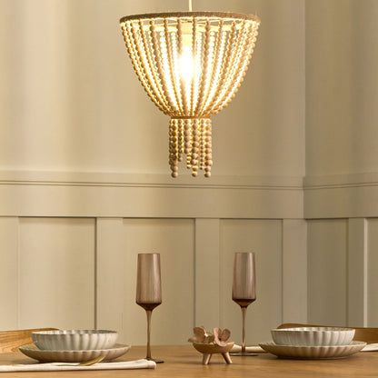 Light Brown Rubberwood Beads Chandelier Boho Pendant