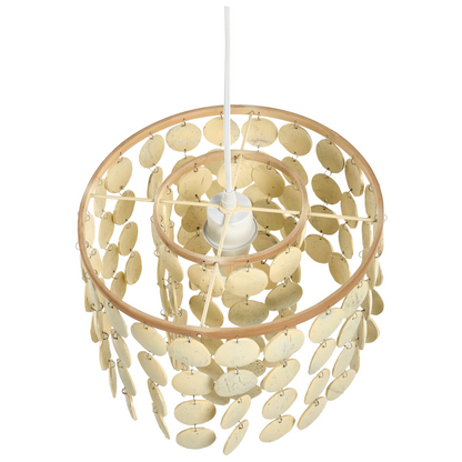 Coconut Shell Chandelier Pendant Lamp In Beige Handcrafted Boho Style With Warm Ambient Glow