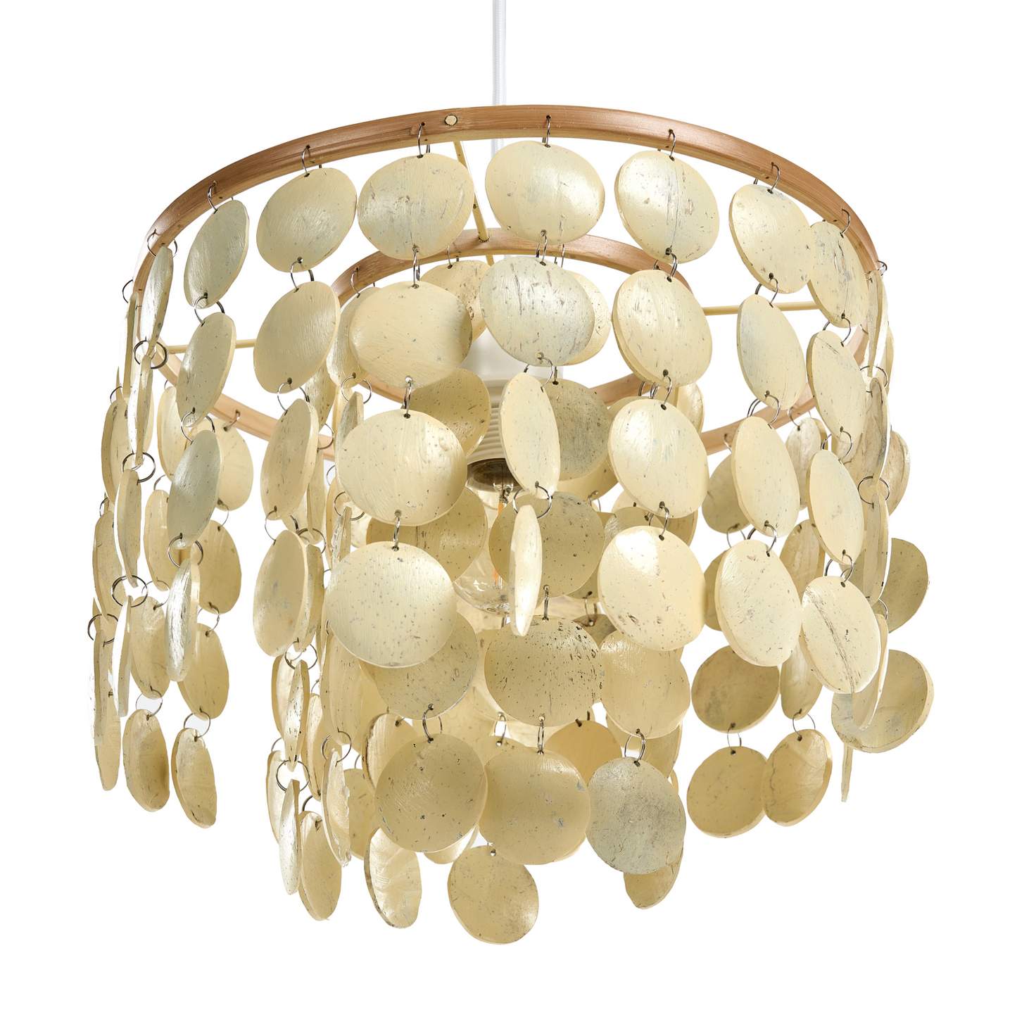 Coconut Shell Chandelier Pendant Lamp In Beige Handcrafted Boho Style With Warm Ambient Glow