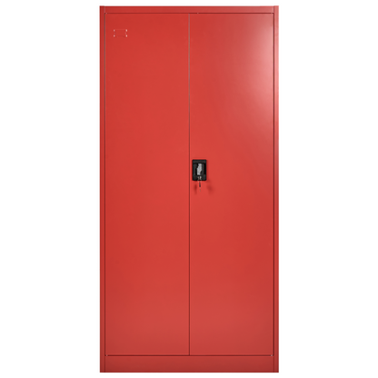 Red Steel Home Office Storage Cabinet 2 Doors 5 Shelves