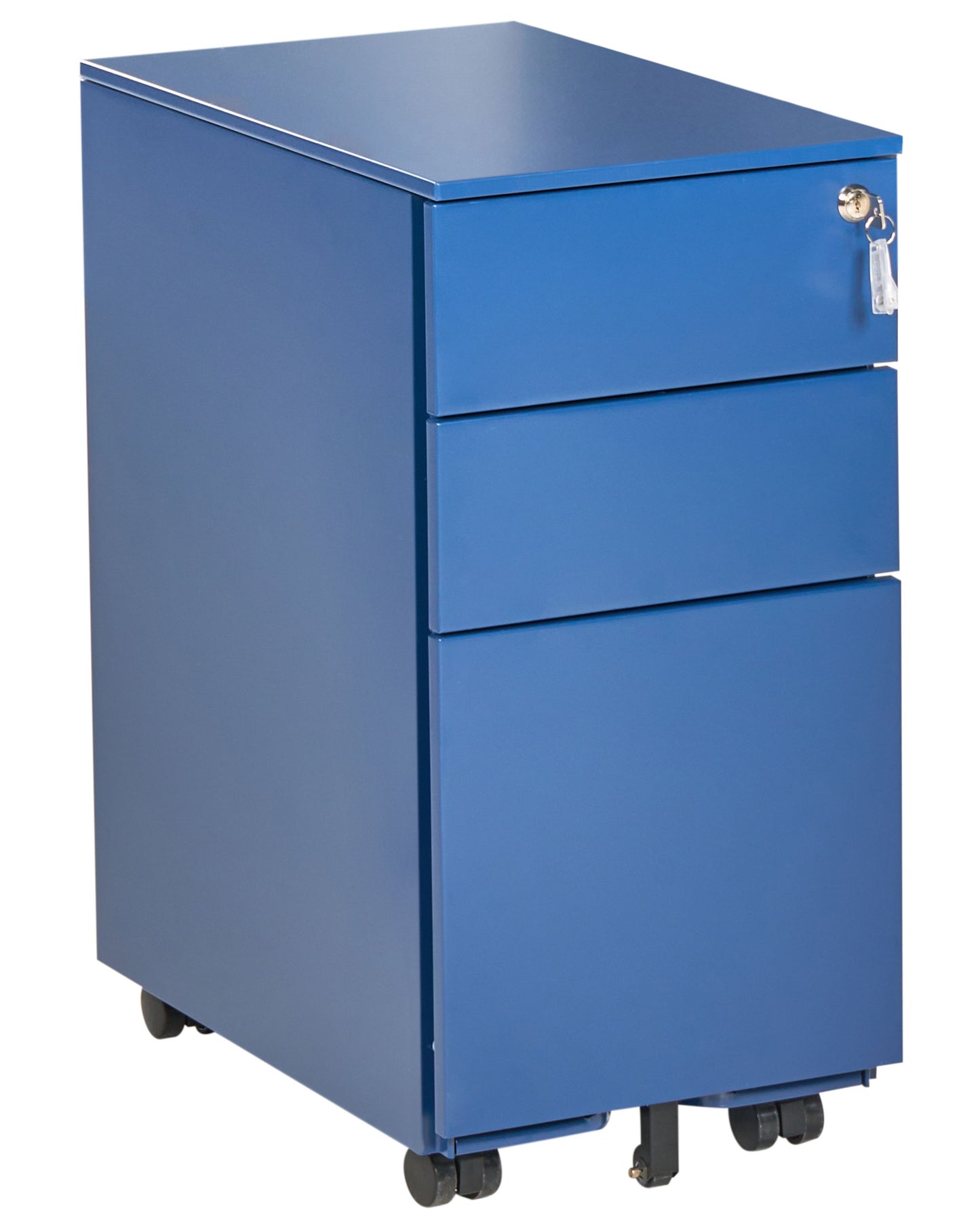 Blue Metal Cabinet With 3 Drawers Key Lock Castors