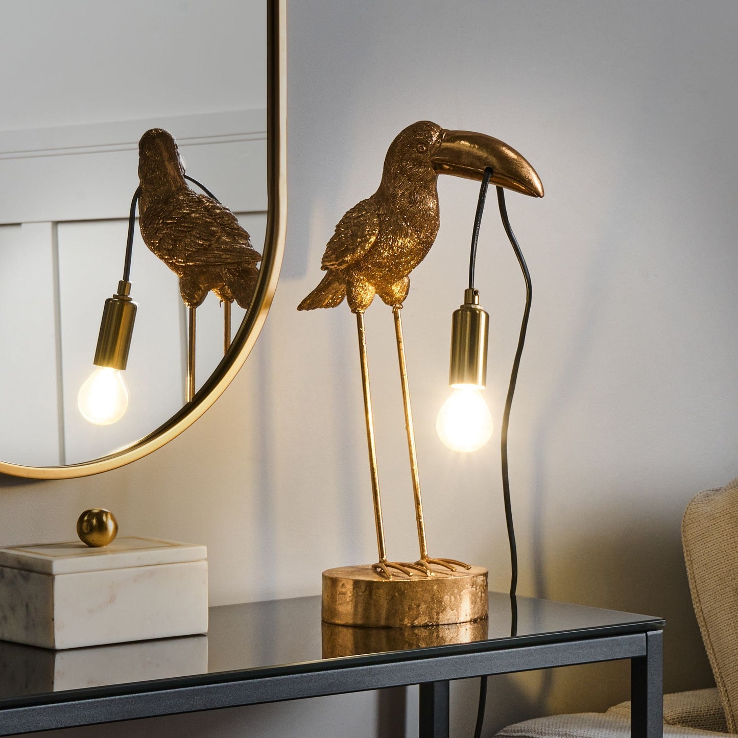 Toucan Table Lamp Gold Polyresin Handcrafted