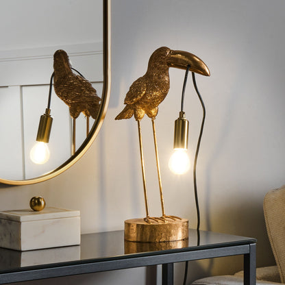 Toucan Table Lamp Gold Polyresin Handcrafted