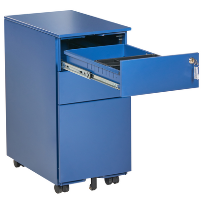 Blue Metal Cabinet With 3 Drawers Key Lock Castors