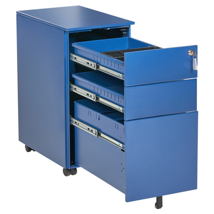 Blue Metal Cabinet With 3 Drawers Key Lock Castors