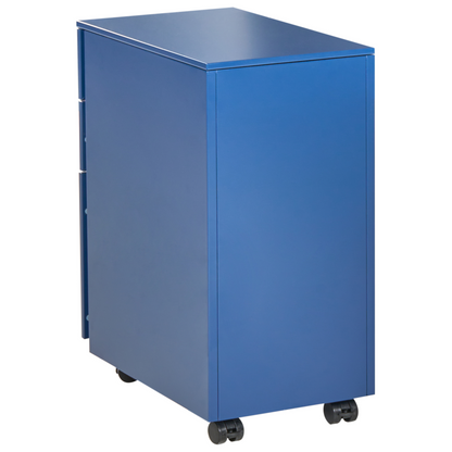 Blue Metal Cabinet With 3 Drawers Key Lock Castors