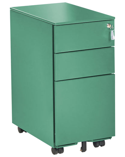 Green Metal Storage Cabinet With Three Drawers Key Lock Castors Industrial Modern Office