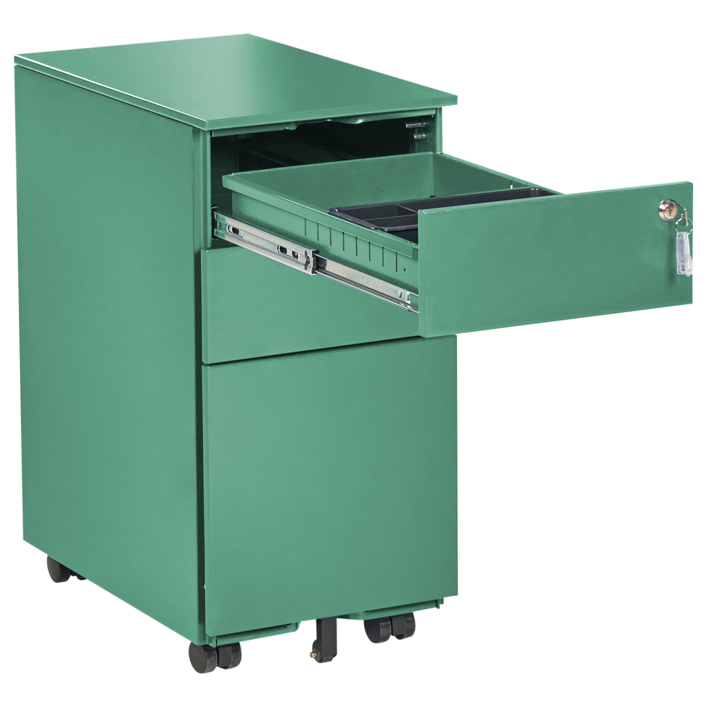 Green Metal Storage Cabinet With Three Drawers Key Lock Castors Industrial Modern Office