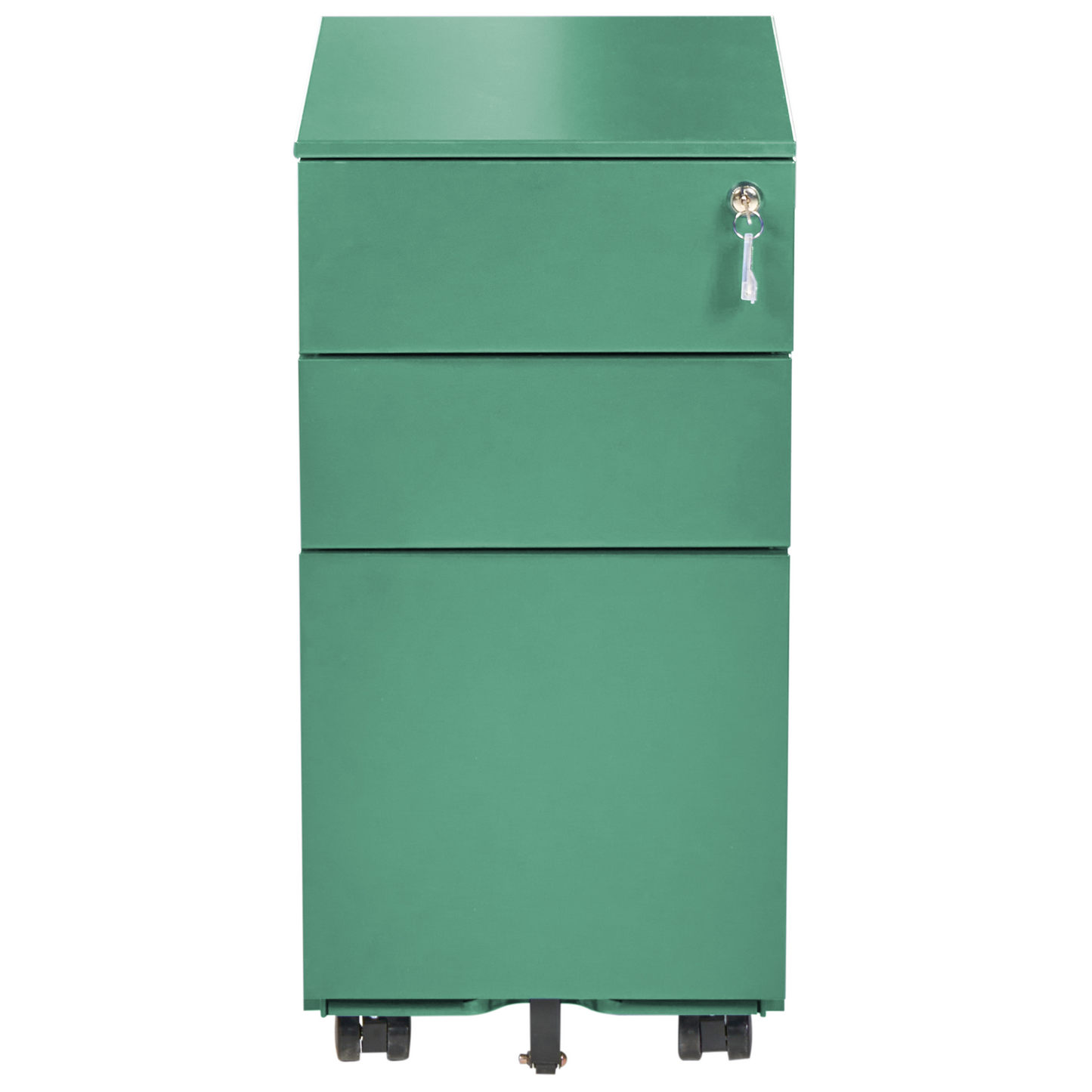 Green Metal Storage Cabinet With Three Drawers Key Lock Castors Industrial Modern Office