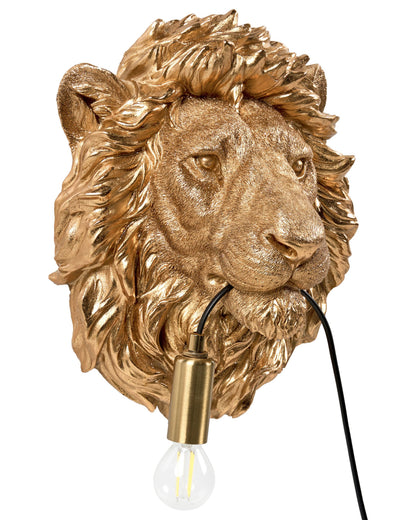 Lion Head Wall Lamp Gold Polyresin Bedside Light