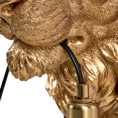Lion Head Wall Lamp Gold Polyresin Bedside Light