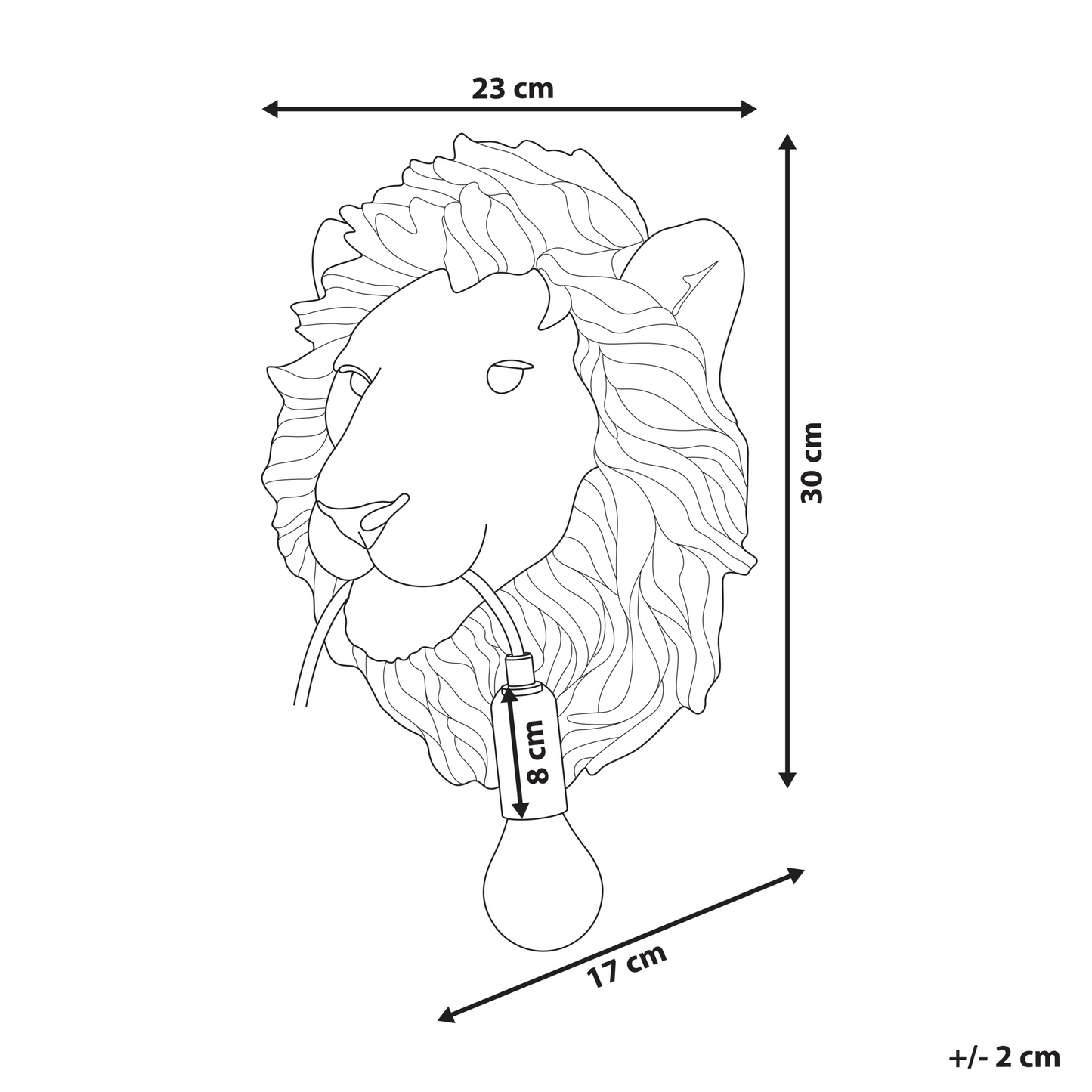 Lion Head Wall Lamp Gold Polyresin Bedside Light