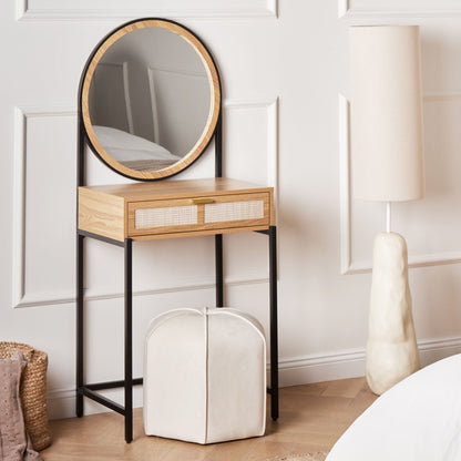 Dressing Table Light Brown And Black Particle Board With 1 Drawer Mirror Boho Living Room Furniture